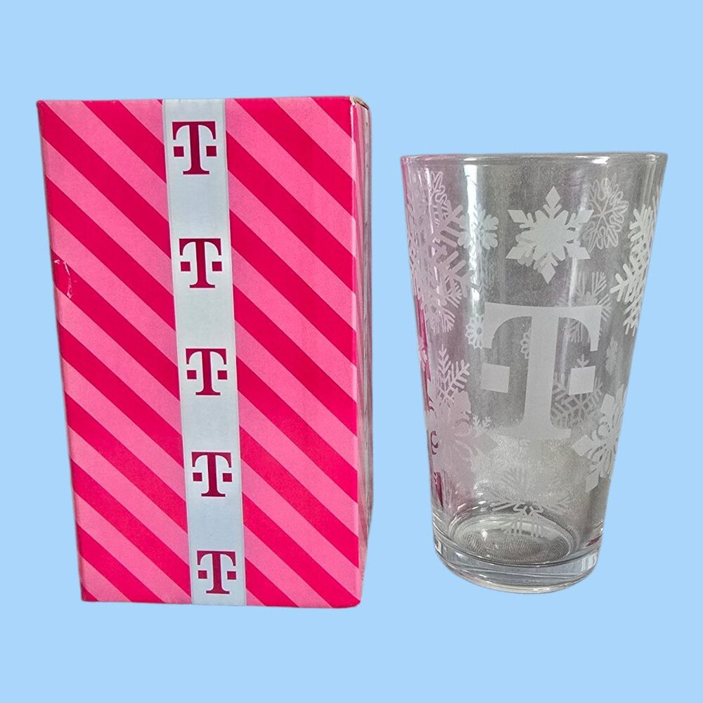 NEW T-Mobile Tuesdays Christmas Holiday Pint Glass Cup Snowflakes 2024